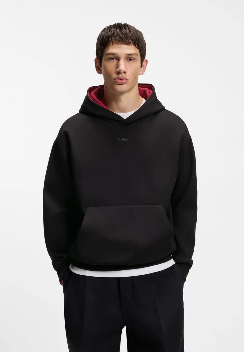 Relaxed-fit hoodie in stretch cotton with contrast inner